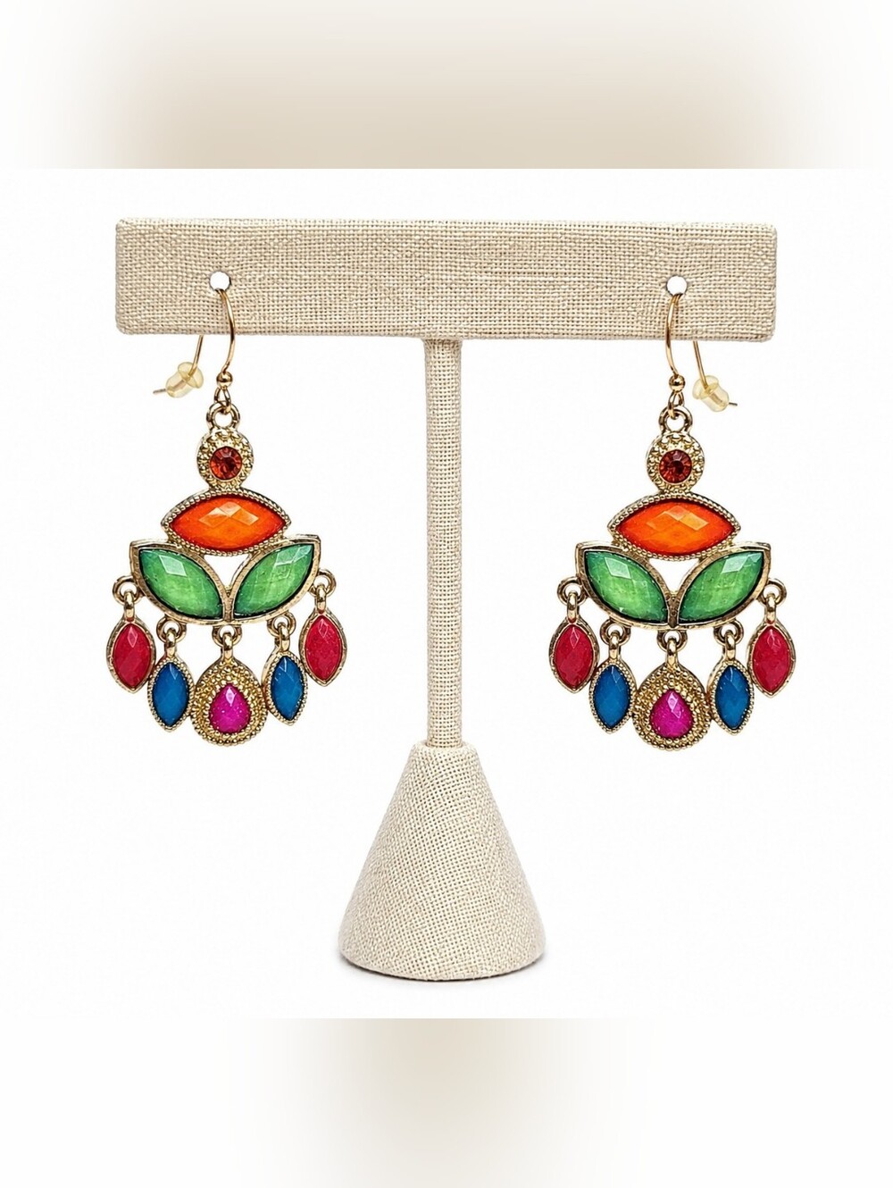 Boho Multicolor Gold Tone Chandelier Dangle Earrings 2.5" Statement